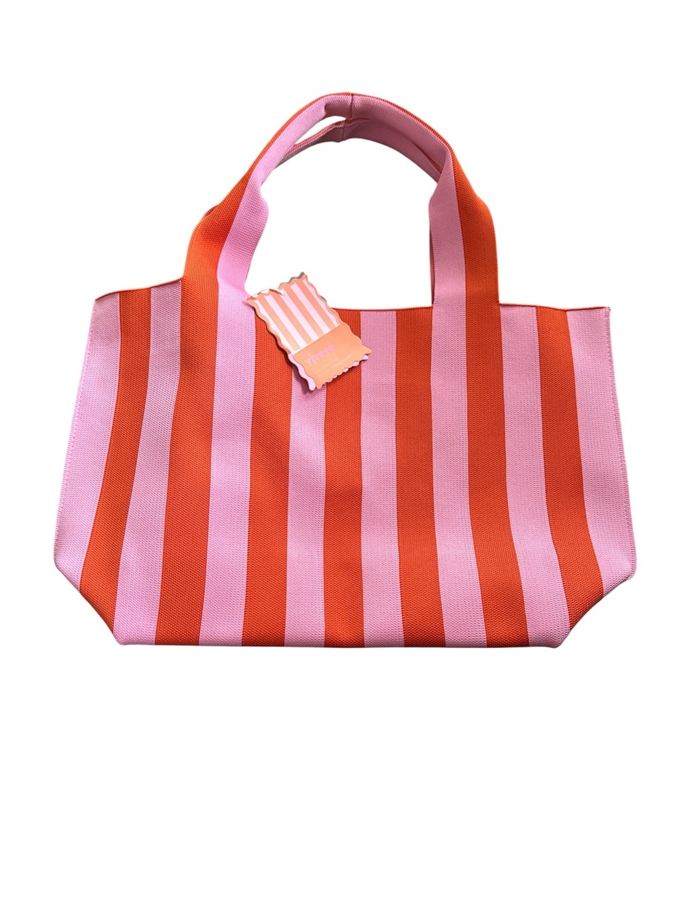 NWT VIVERE ORANGE & PINK STRIPES KNIT SHOPPER TOTE BAG